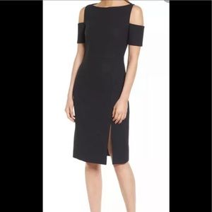 NWT Hugo Boss Denaka Cold Shoulder Sheath Dress Size 42 12US Navy Work Cocktail